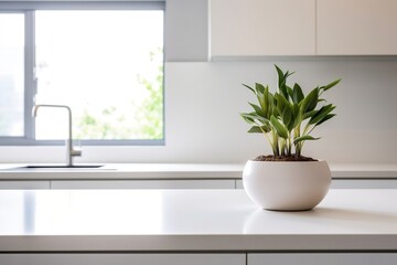 Fototapeta na wymiar Pristine White Countertop in a Minimalistic Kitchen. Generative AI