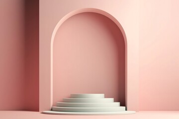 Minimalism Matte Soft Color Background with Arc Podium. Generative AI