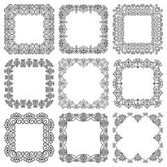 Set of square floral wide black frames and vignettes