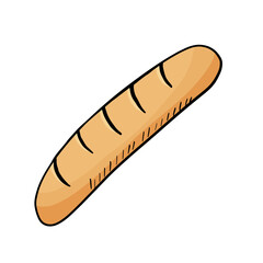 Hand drawn bread baguette doodle. Organic ecological food. Vector flat cartoon illustration