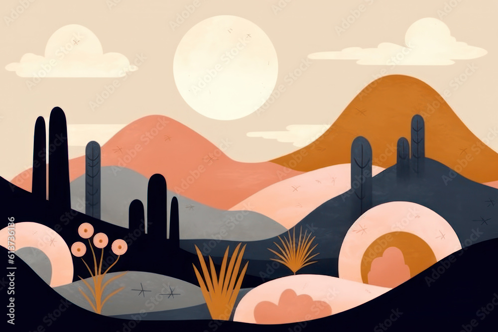 Wall mural desert landscape with mountains