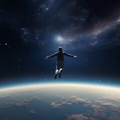 Fototapeta na wymiar man flying above earth