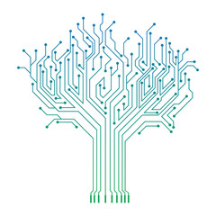 Circuit Technology Tree Vector Logo Icon.