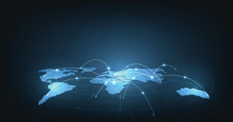 Communication network concept. global network connection communication social network on dark blue background.