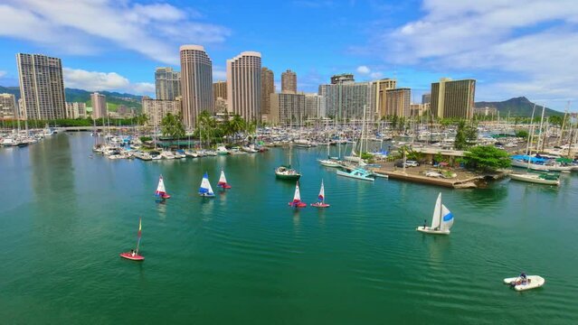 Drone Over Honolulu City
