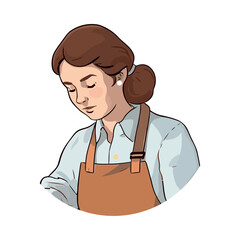 One smiling female chef standing in apron