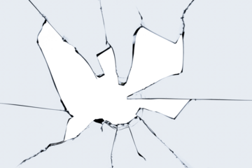 A broken window with cracks and pieces of sharp glass. Cracked texture for design