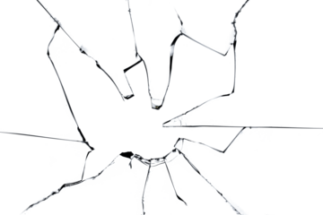 Texture of cracked broken glass isolated on white background. Broken window, effect for use in design