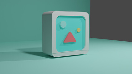 Photo 3d online social media communication platform concept. photo frame with emoji, comment, love, like and play icons. 3d render illustration