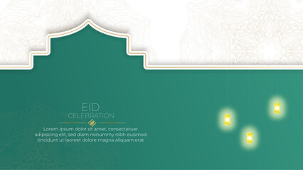 Vector arabic islamic elegant white and golden luxury colorful background with decorative islamic arch