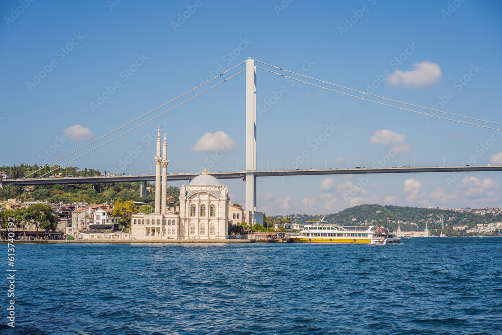 Wall mural Bosphorus bridge on a summer sunny day, view from the sea, Istanbul Turkey - Wall murals
