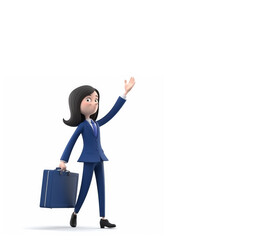 Satisfied business woman promoter pointing to the sale of a trading company on an isolated white background, generative ai