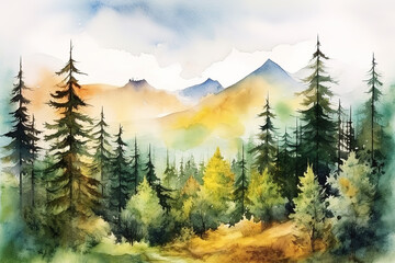 Watercolor Forest Landscape