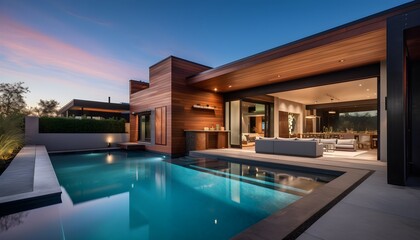 Fototapeta premium Beautiful custom outdoor kitchen & living area design of high-end luxury style custom homes.