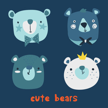 cute bear head drawing set as vector