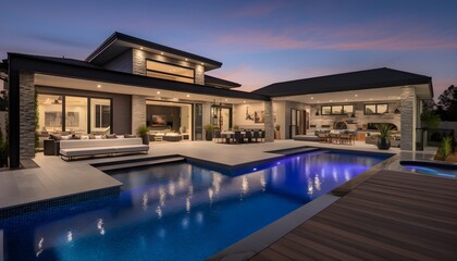 Obraz premium Beautiful custom outdoor kitchen & living area design of high-end luxury style custom homes.