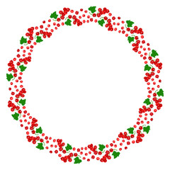 Round frame of red currant berries with green leaves. The concept of healthy eating. Ripe berries. Fruit picking. Vector illustration in a flat style.