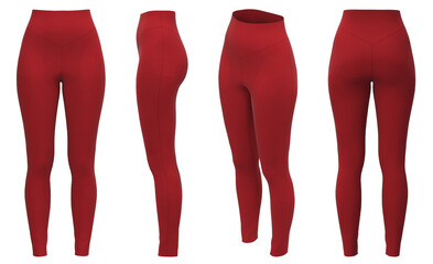 Yoga Pants. Leggings mockup. Women leggins template. Red Sport Yoga pants - obrazy, fototapety, plakaty