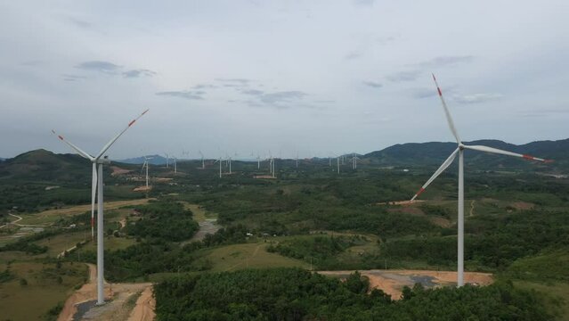 Aerial view of wind farm at Huong Linh, Quang Tri, Vietnam