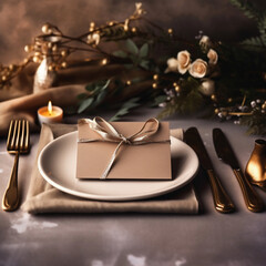 Table setting with vintage cutlery and bouquet of dried flowers (AI generated)