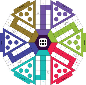 6 player multi player ludo board game for kids vector printable 