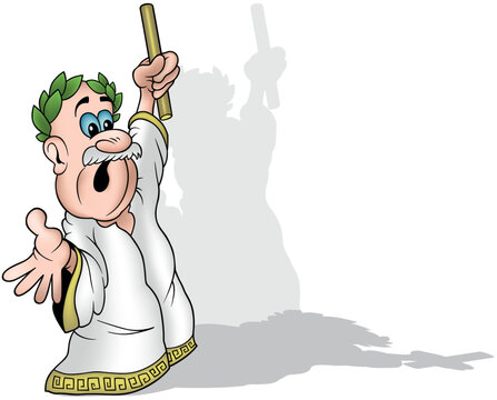 Roman Emperor in White Dress with Laurel Wreath on Head