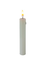 Burning candle made of white paraffin wax isolated transparent png. Bright flame.