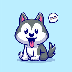 Cute Husky Dog Sitting Cartoon Vector Icon Illustration. Animal 
Nature Icon Concept Isolated Premium Vector. Flat Cartoon
Style