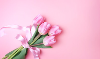 Tulip on pink background ,Generative ai	