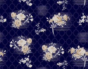 Bunchs of Flowers patterns on lace motifs background