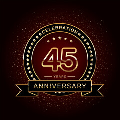Fototapeta na wymiar 45th anniversary celebration logo design with a golden ring and ribbon, vector template