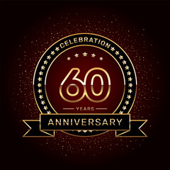 60th anniversary celebration logo design with a golden ring and ribbon, vector template