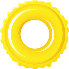 Swimming 3d ring for summer party. Inflatable yellow rubber toy  with wavy edge. Top view swimming circle for ocean, sea, pool. Lifebyou swimming ring. Summer vacation or trip safety
