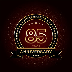 85th anniversary celebration logo design with a golden ring and ribbon, vector template