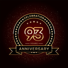 93th anniversary celebration logo design with a golden ring and ribbon, vector template