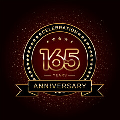 165th anniversary celebration logo design with a golden ring and ribbon, vector template