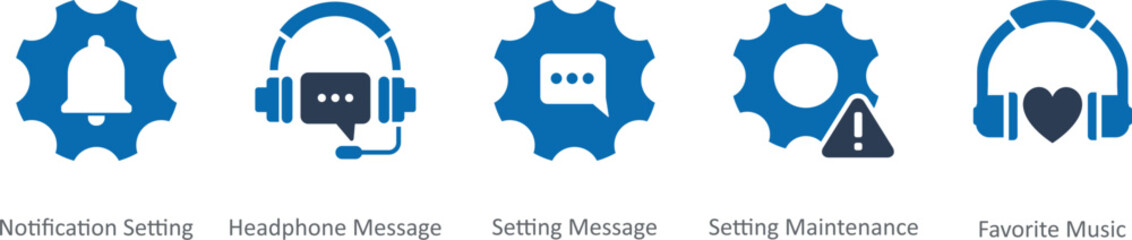 A set of 5 Contact icons as notification setting, headphone message, setting maintenance