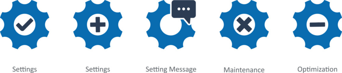 A set of 5 Contact icons as settings, settings message, maintenance