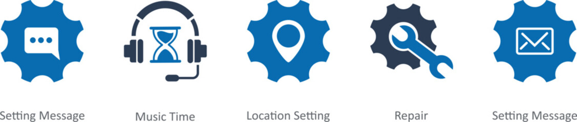 A set of 5 Contact icons as setting message, music time, location setting