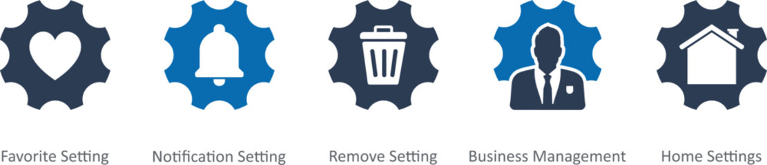 A set of 5 Contact icons as favorite setting, notification setting, remove setting