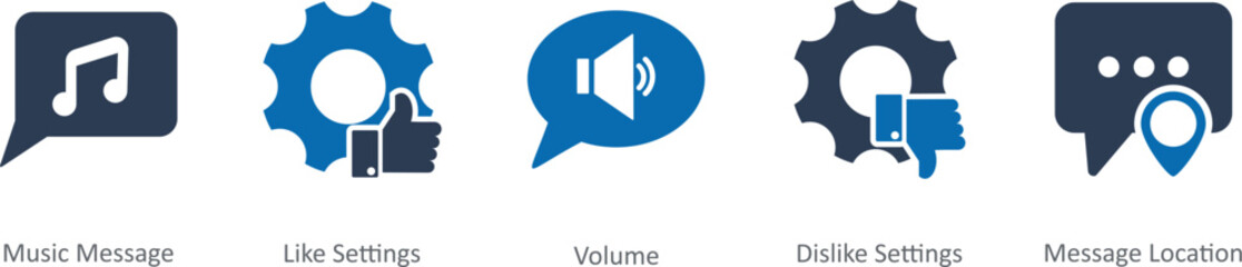 A set of 5 Contact icons as music message, like settings, volume