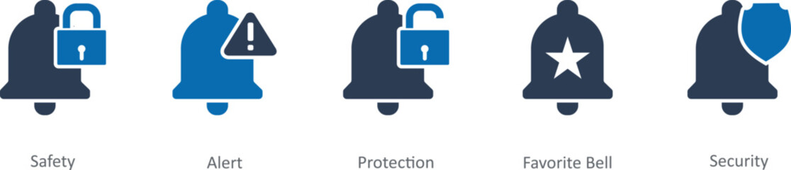 A set of 5 Contact icons as safety, alert, protection