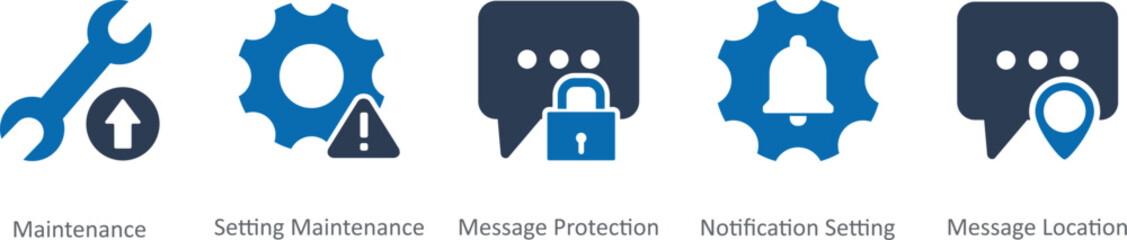 A set of 5 Contact icons as maintenance, setting maintenance, message protection