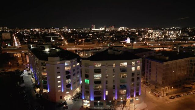 Scenic Aerial Night Views of the Ben Franklin Bridge in Philadelphia during Super Bowl Weekend