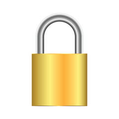 Golden padlock isolated on white background.