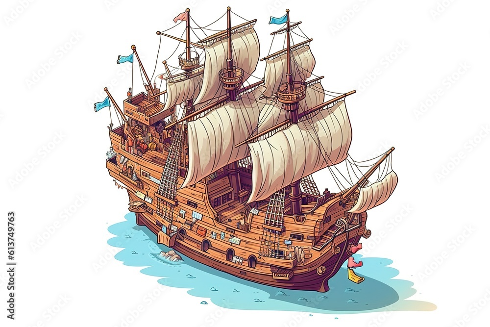 Poster isometric ship isolated on white background. generated by ai.