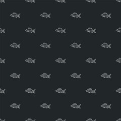 Seamless fish pattern. Drawn fish background. Seafood illustration