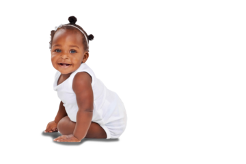 Isolated African baby girl, portrait and smile for childhood development by transparent png background. Young black kid, infant or toddler with playing, learning and growth with happiness on face