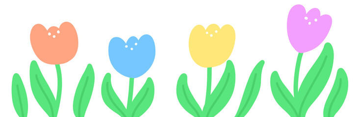 Cute Colorful Tulip Flower Border Cartoon Illustration