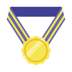 Gold medal or winner award icon, logo. Suitable for the design element of a championship medal, first place winner, gold, silver and bronze medalist. Circle awards with ribbons. Achievement symbol.